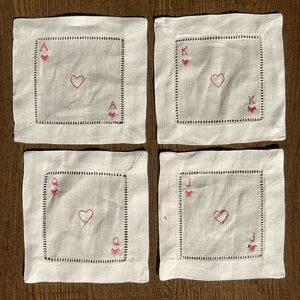 Set of 4 Hand Embroidered Linen Cocktail Napkins